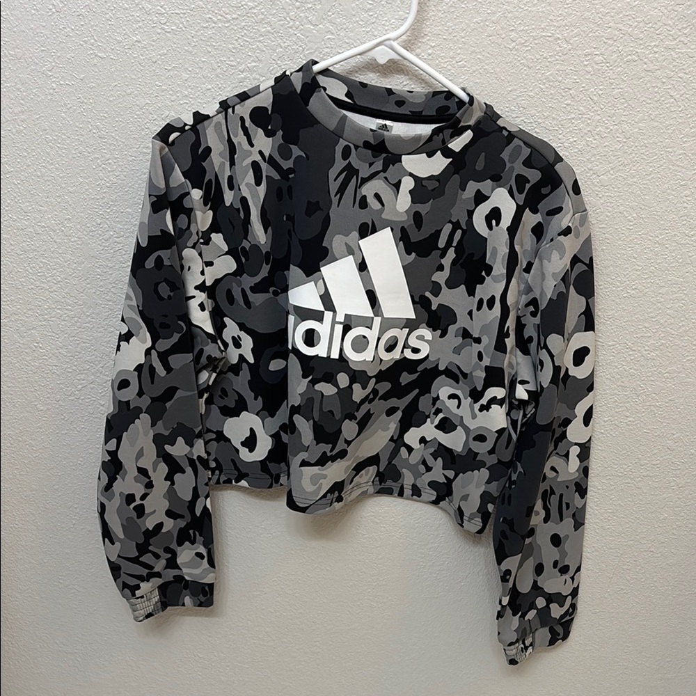 Adidas Black and Gray Camo Cropped Jacket New without Tags, never worn or washed
